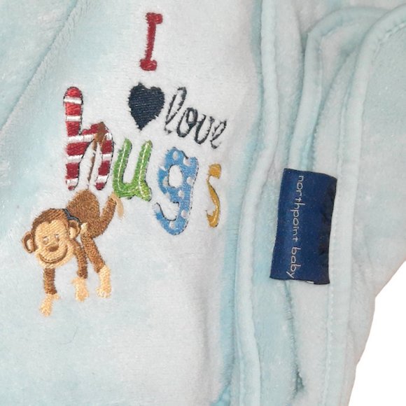 Northpoint Baby Monkey I Love Hugs Blue Lovey Security Blanket 37" X 29" - Picture 6 of 7